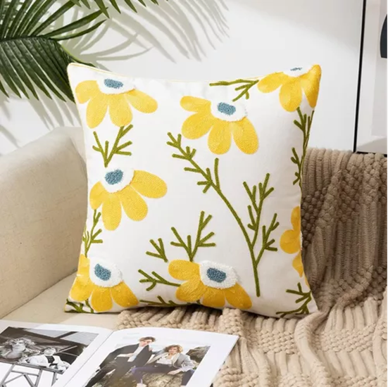 Pack de 4 Fundas para Cojines Sin Relleno con Diseños Bordados Amarillo-3