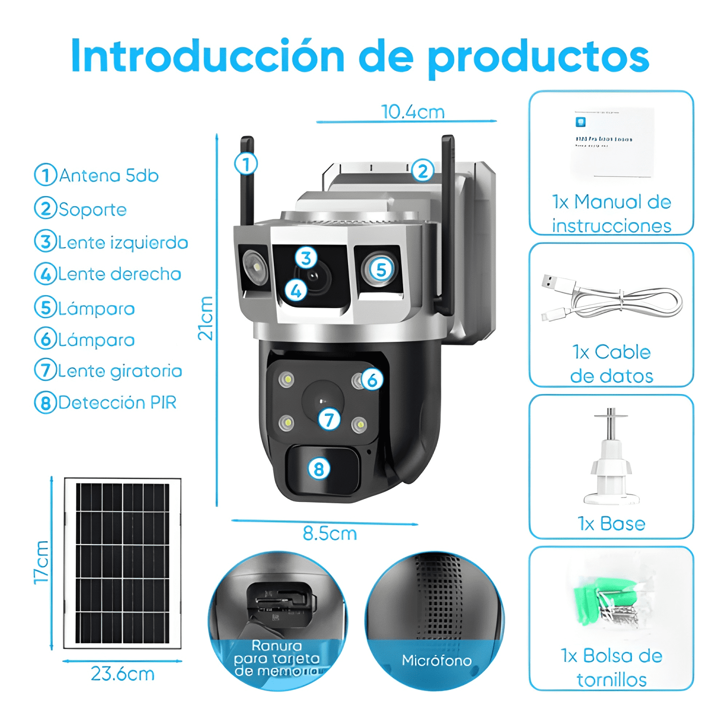 Cámara Vigilancia Solar 3 Lentes T94 Seguridad Exterior 4mp-4