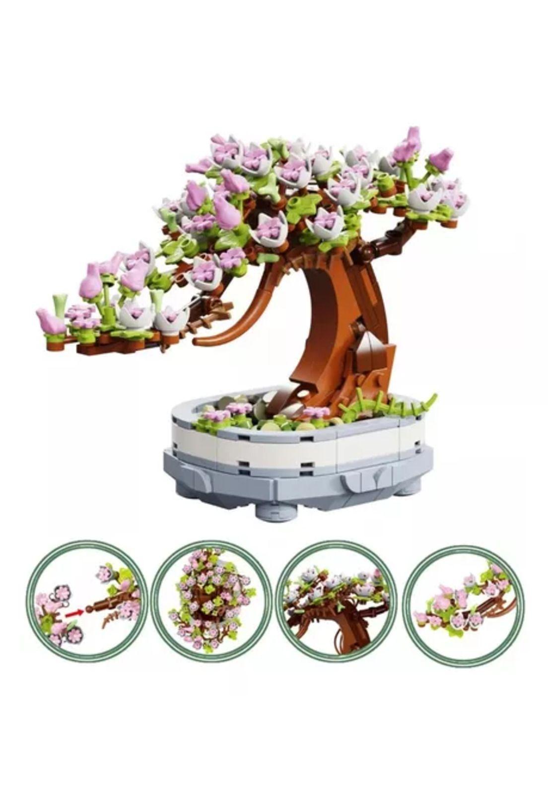 Bloques de flores de cerezo bonsai suculentas blanco-0