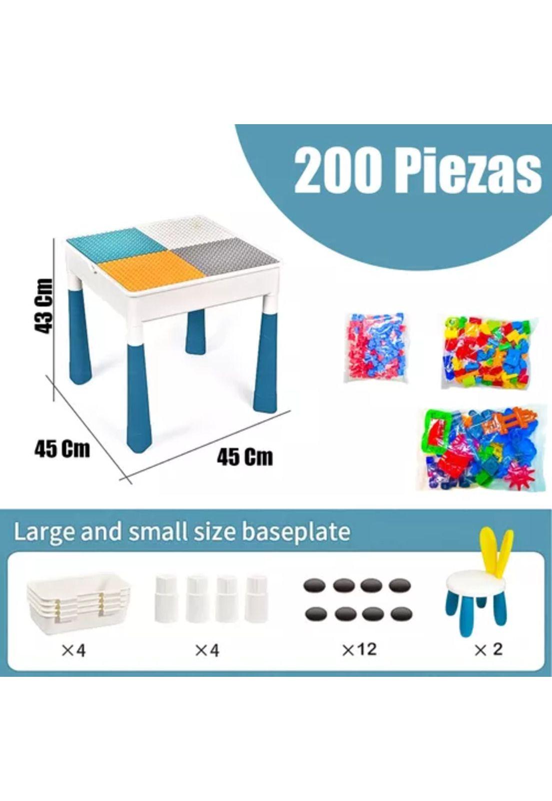 Mesa didáctica de bloques de construcción 200 piezas y 2 sillas blanca-2