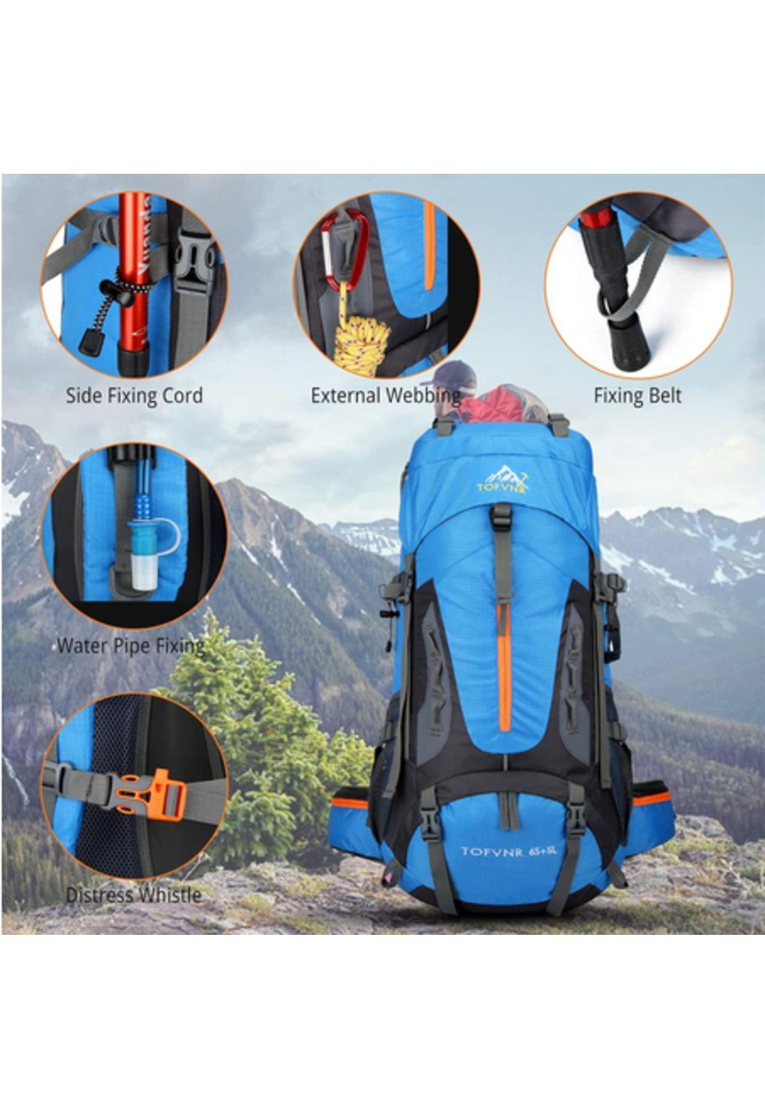 Mochila impermeable 60L con cubre mochila color azul-2