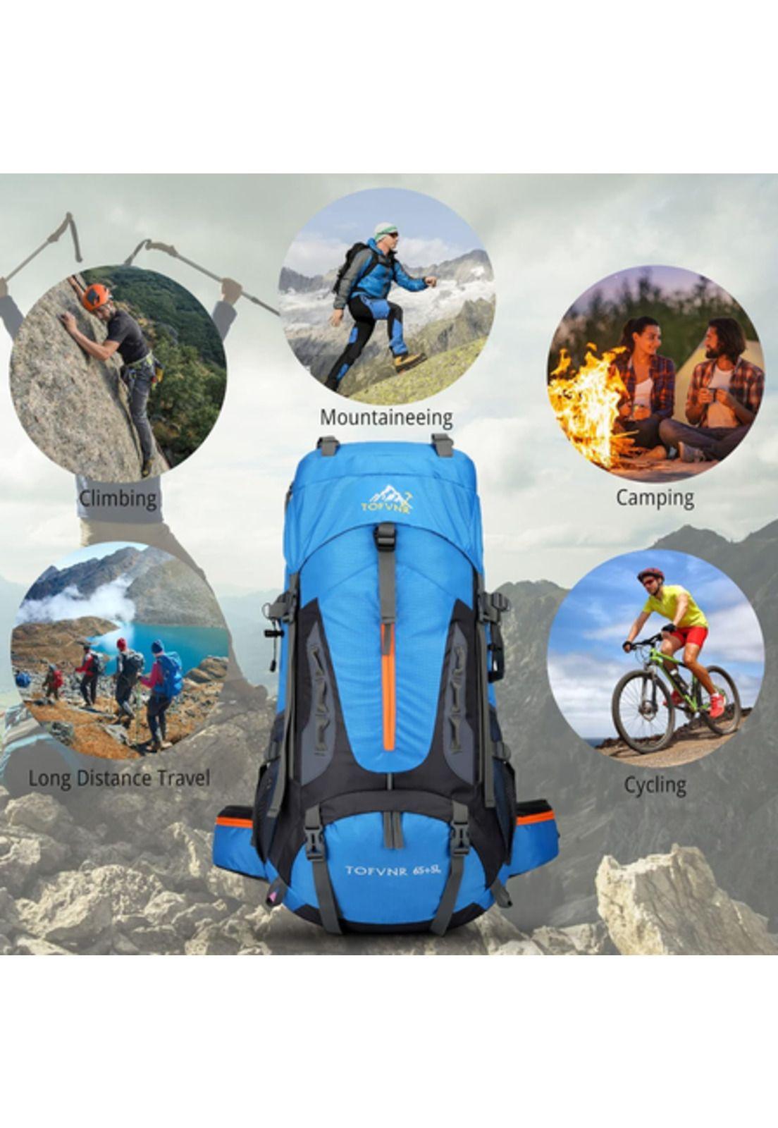 Mochila impermeable 60L con cubre mochila color azul-5