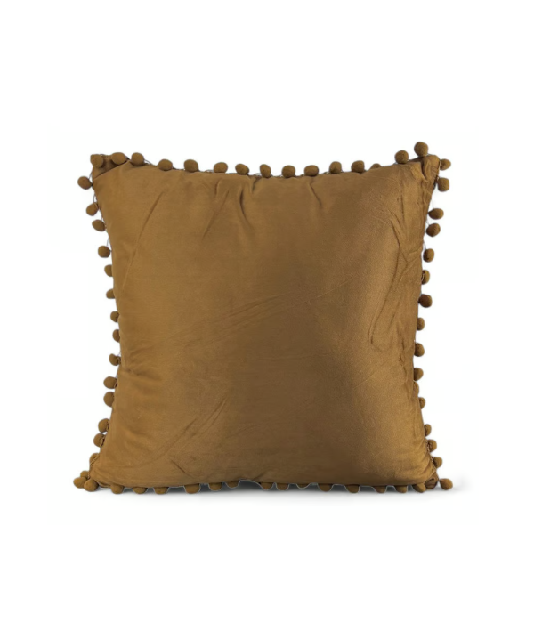Pack de 2 Fundas de Cojines Terciopelo con Pompones 45x45 cm Café-0
