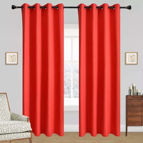 Cortina Lino Con Blackout Engomado Térmica 140x220 Rojo-3