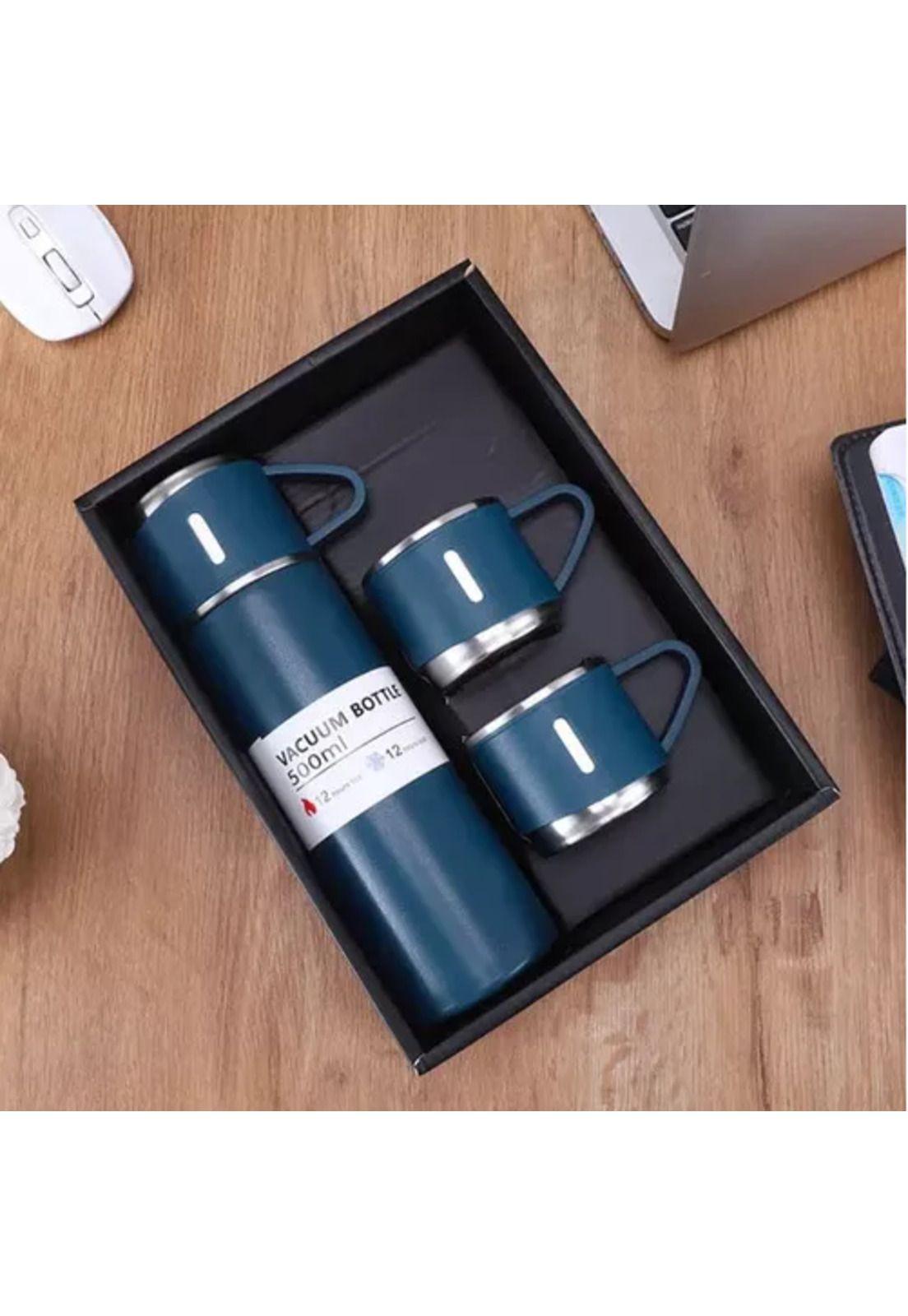 Kit de termos de acero inoxidable para 3 tazas de café, té y agua, color azul-2