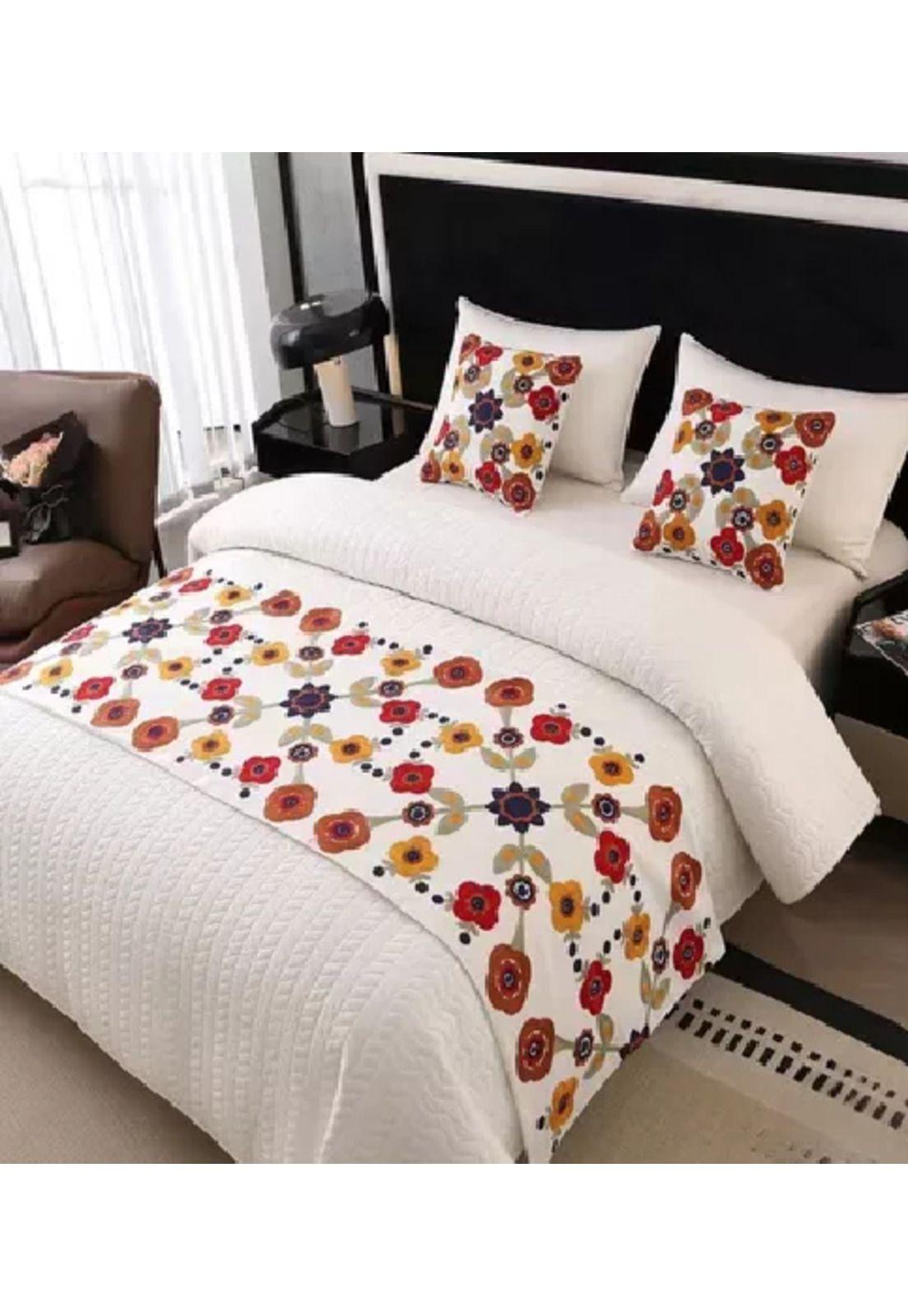 Piecera bordada para cama sin fundas de cojín diseño 10 color crema-2