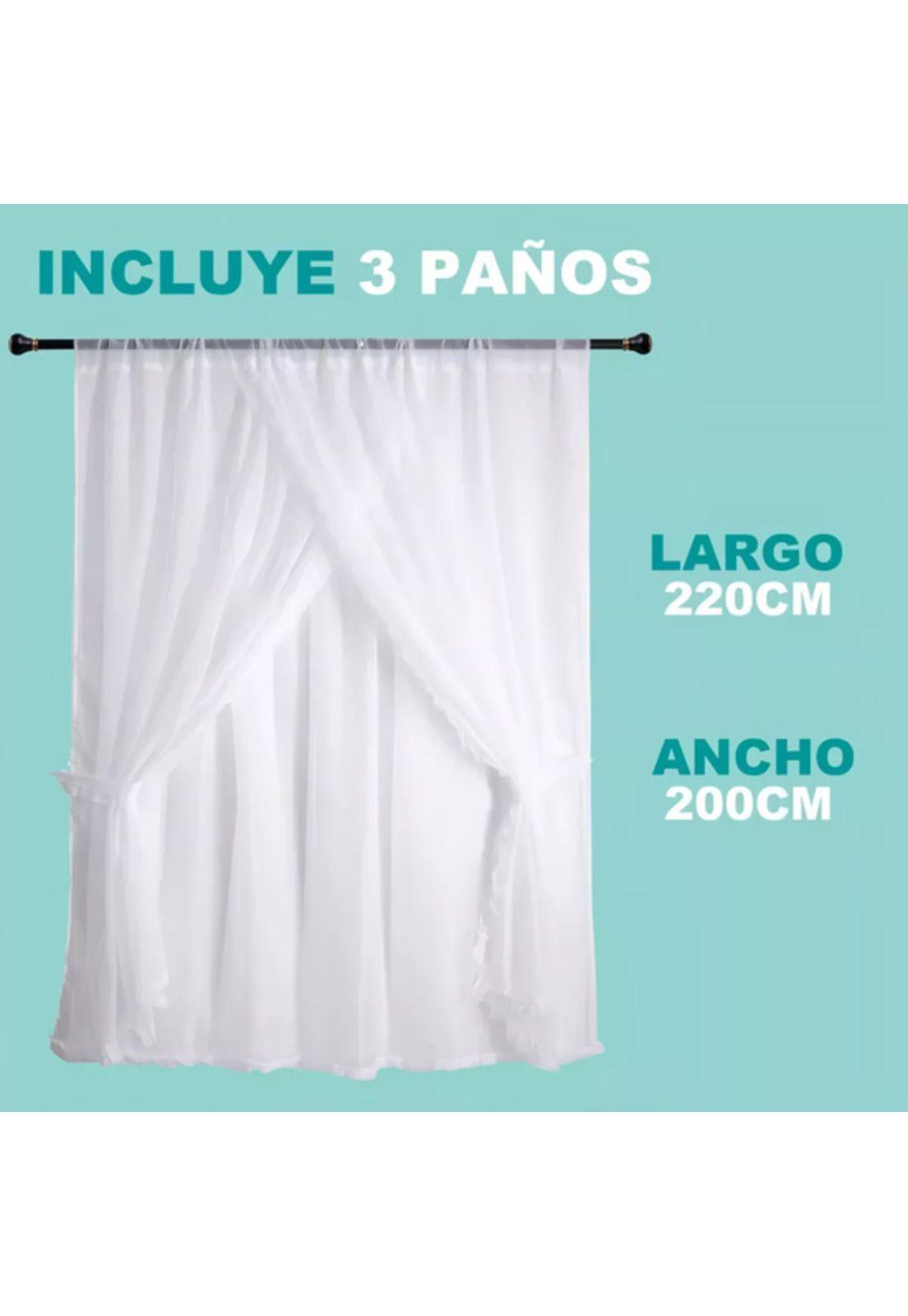 Velo romántico visillo 3 paños 200x220cm blanco-5
