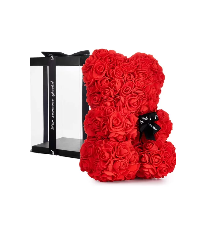 Oso de Flores Artificiales Osito de Rosas Rojo-2