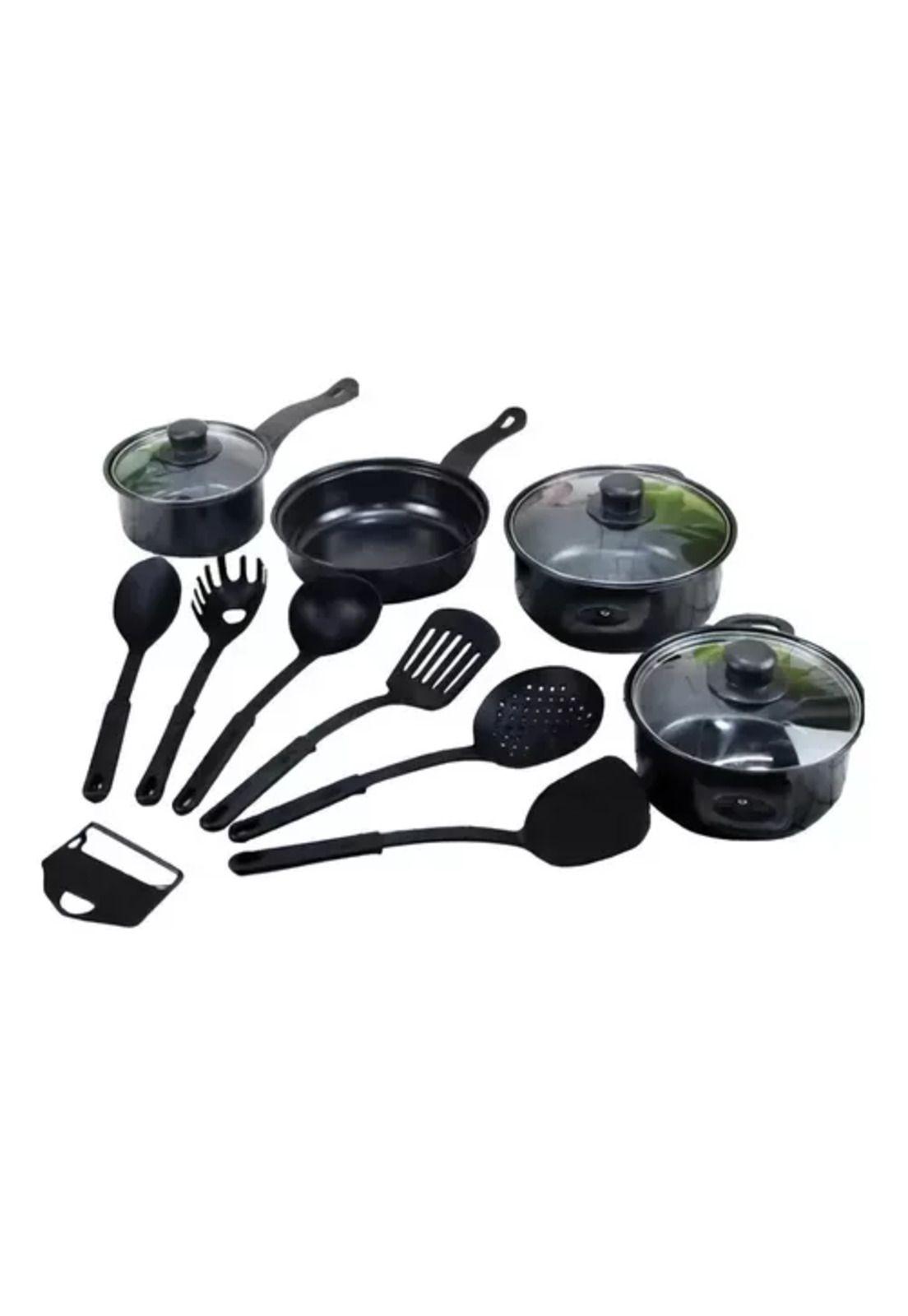 Set de batería de 13 piezas, antiadherente, Royal Mark, ollas y sartén, color negro-6