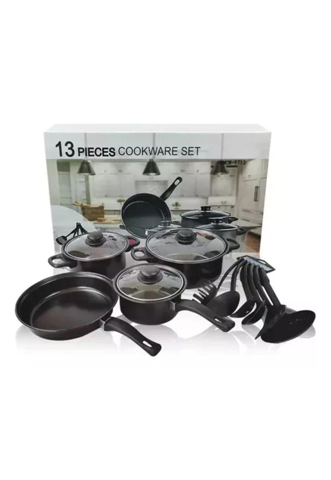 Set de batería de 13 piezas, antiadherente, Royal Mark, ollas y sartén, color negro-7