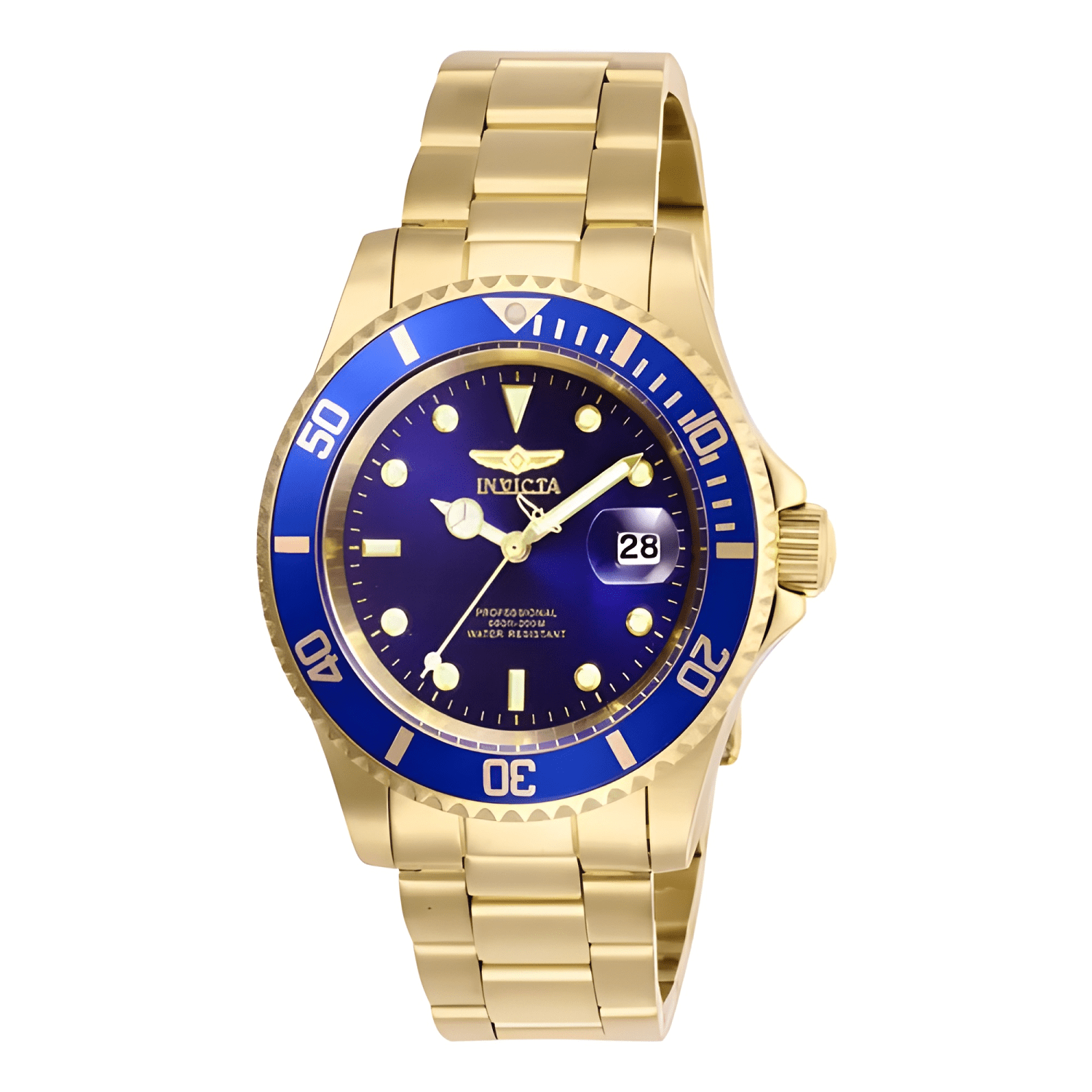 Reloj invicta 26974 hombre correa oro bisel /oro Dorado azul-0