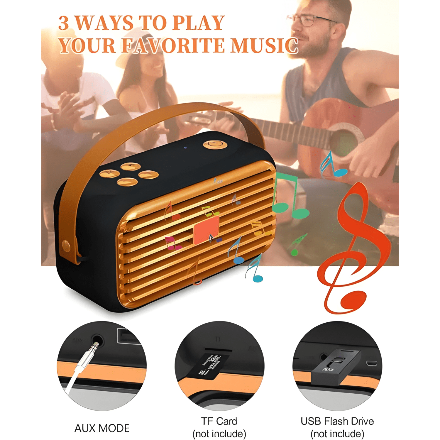 Parlante portátil vintage mini sound bluetooth tf/aux usb-2