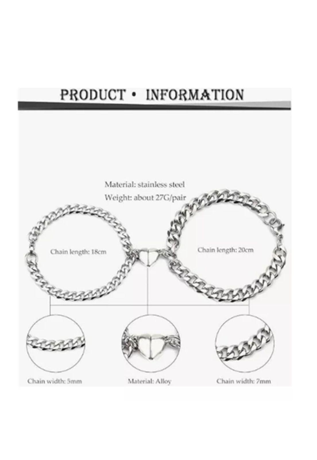 Pulseras para parejas con imán, corazón, regalo de amor plata-3