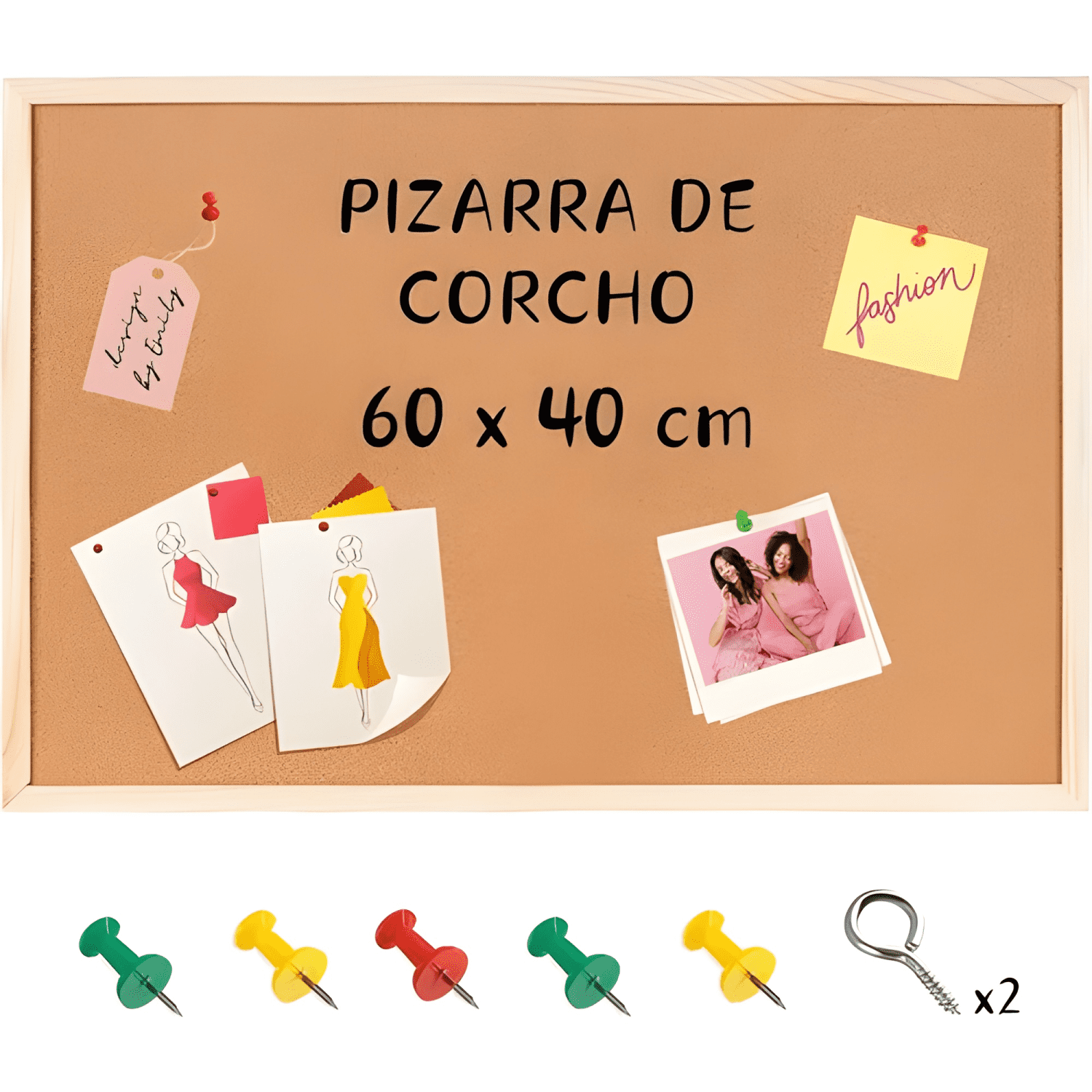Pizarra de corcho 60x40cm + 50 chinchetas de obsequio-3