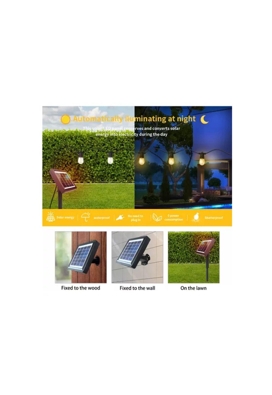 Luz guirnalda solar led 10 mts 10 ampolletas luz cálida 2700k negro-5