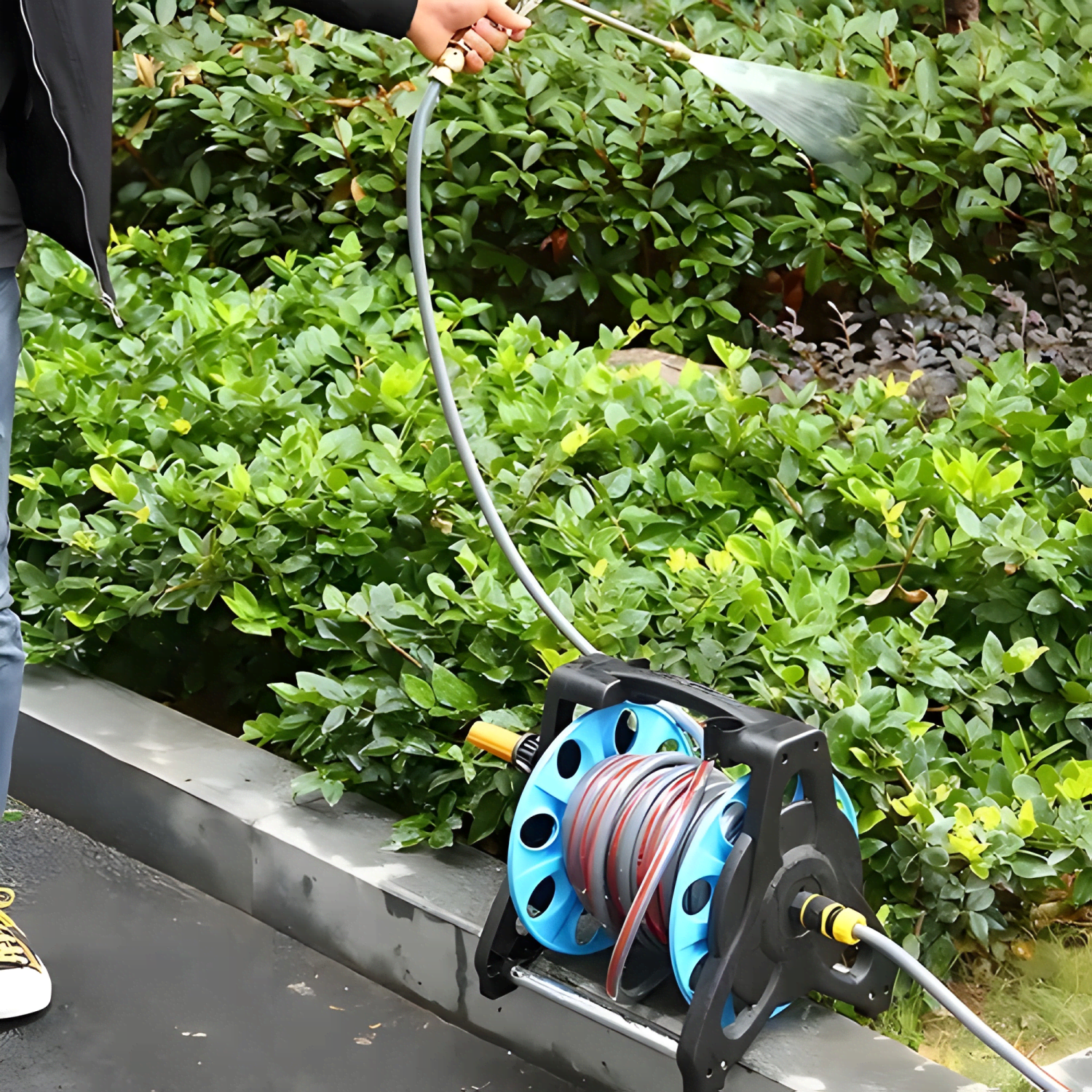 Manguera retráctil carrete y pulverizador accesorios jardín-2