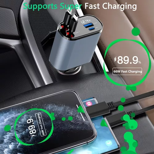 Cargador 4 en 1 auto ultra rápido 20 dual USB-C PD 60W-4