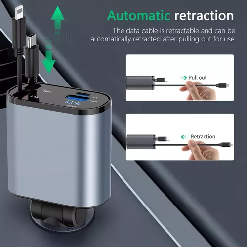 Cargador 4 en 1 auto ultra rápido 20 dual USB-C PD 60W-6