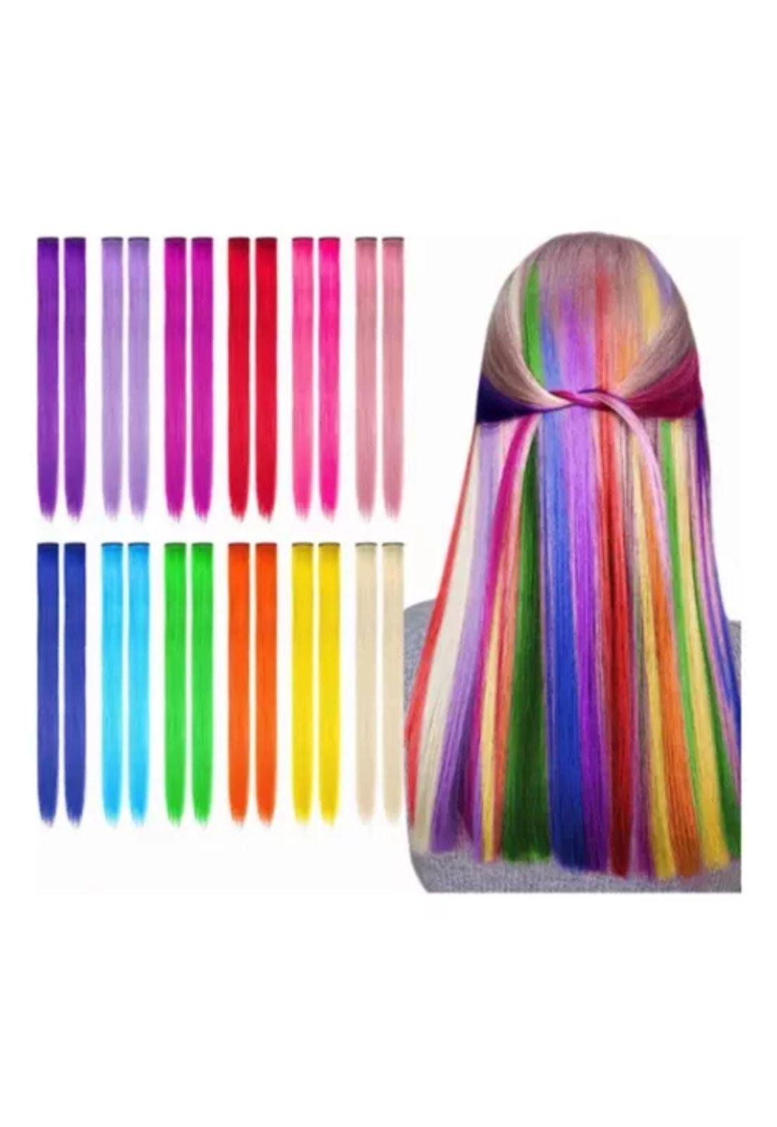 Pack de 12 extensiones de cabello sintético, colores fantasía para mujer, color multicolor-0