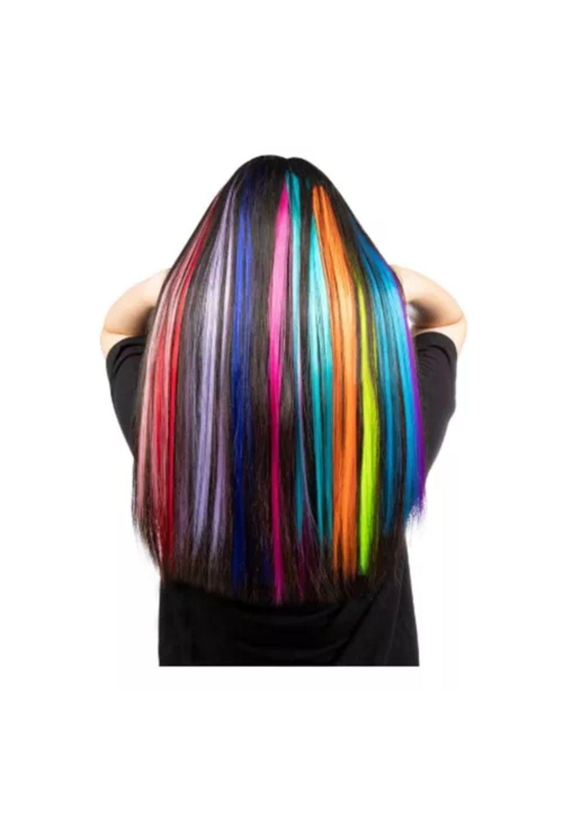 Pack de 12 extensiones de cabello sintético, colores fantasía para mujer, color multicolor-1