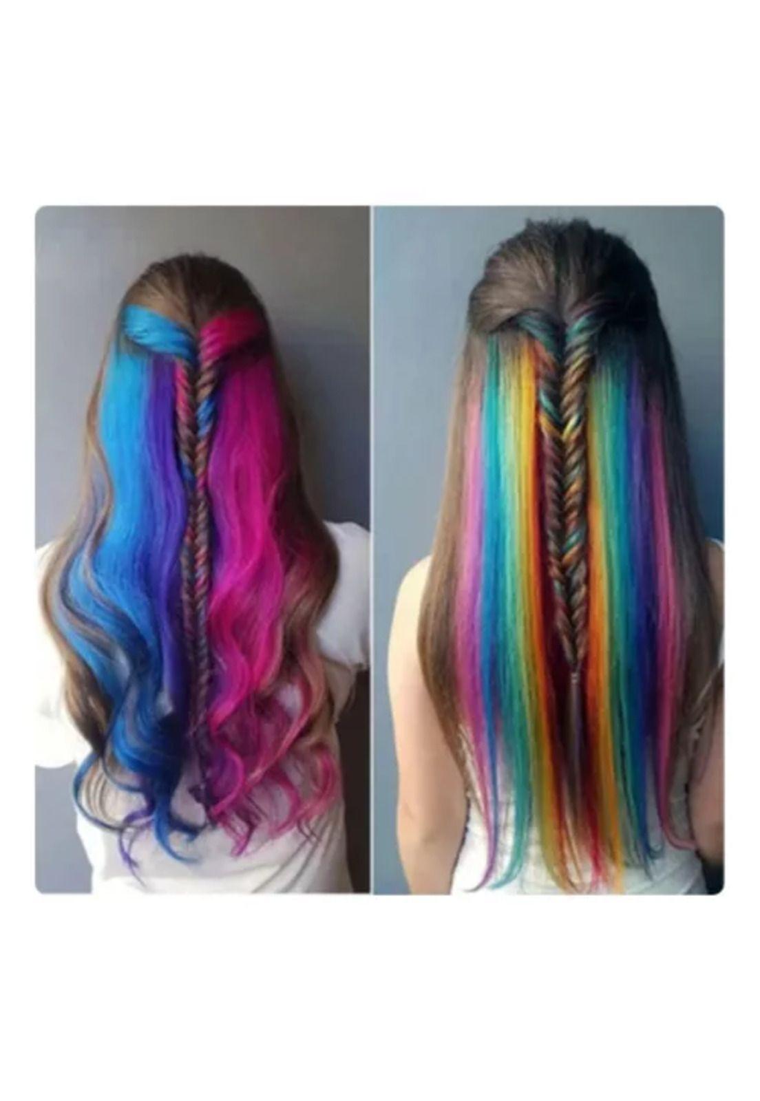Pack de 12 extensiones de cabello sintético, colores fantasía para mujer, color multicolor-3