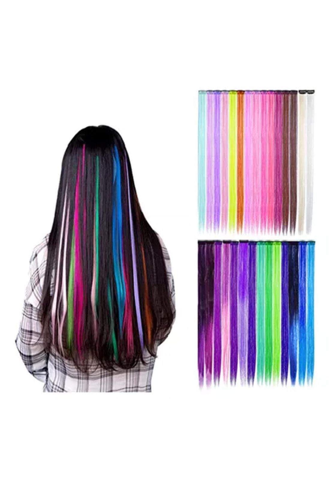 Pack de 12 extensiones de cabello sintético, colores fantasía para mujer, color multicolor-4