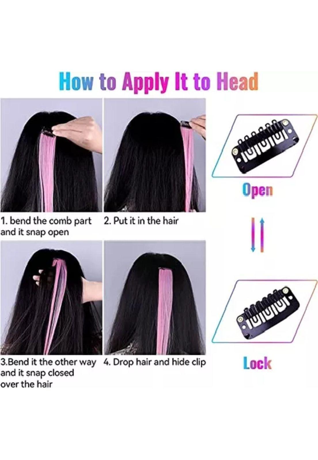 Pack de 12 extensiones de cabello sintético, colores fantasía para mujer, color multicolor-5