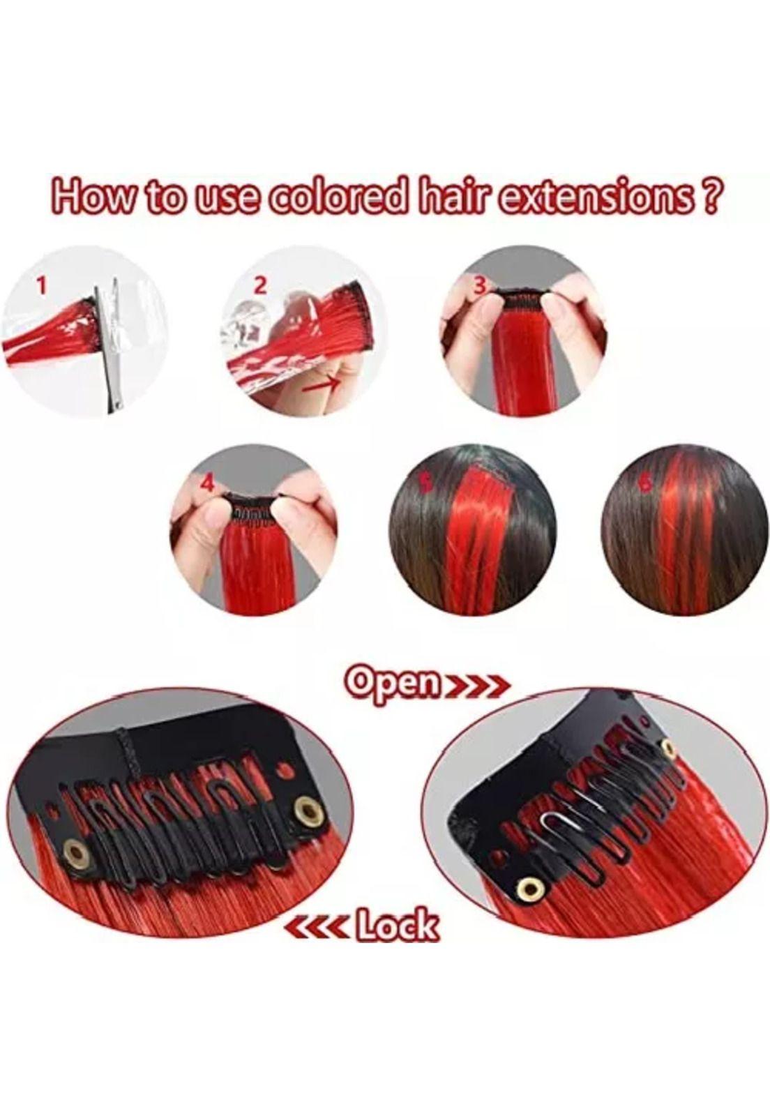 Pack de 12 extensiones de cabello sintético, colores fantasía para mujer, color multicolor-6