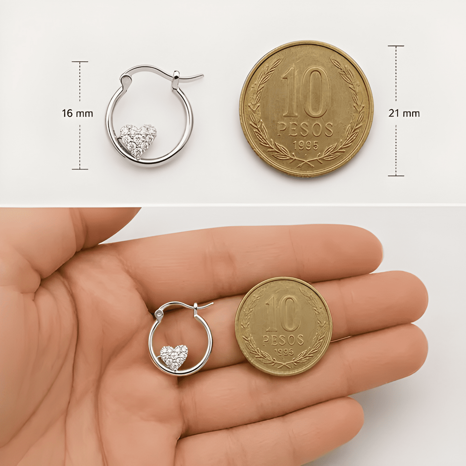 Aros Argolla Plata 925 Corazon De Circones 16mm Mujer Regalo-4