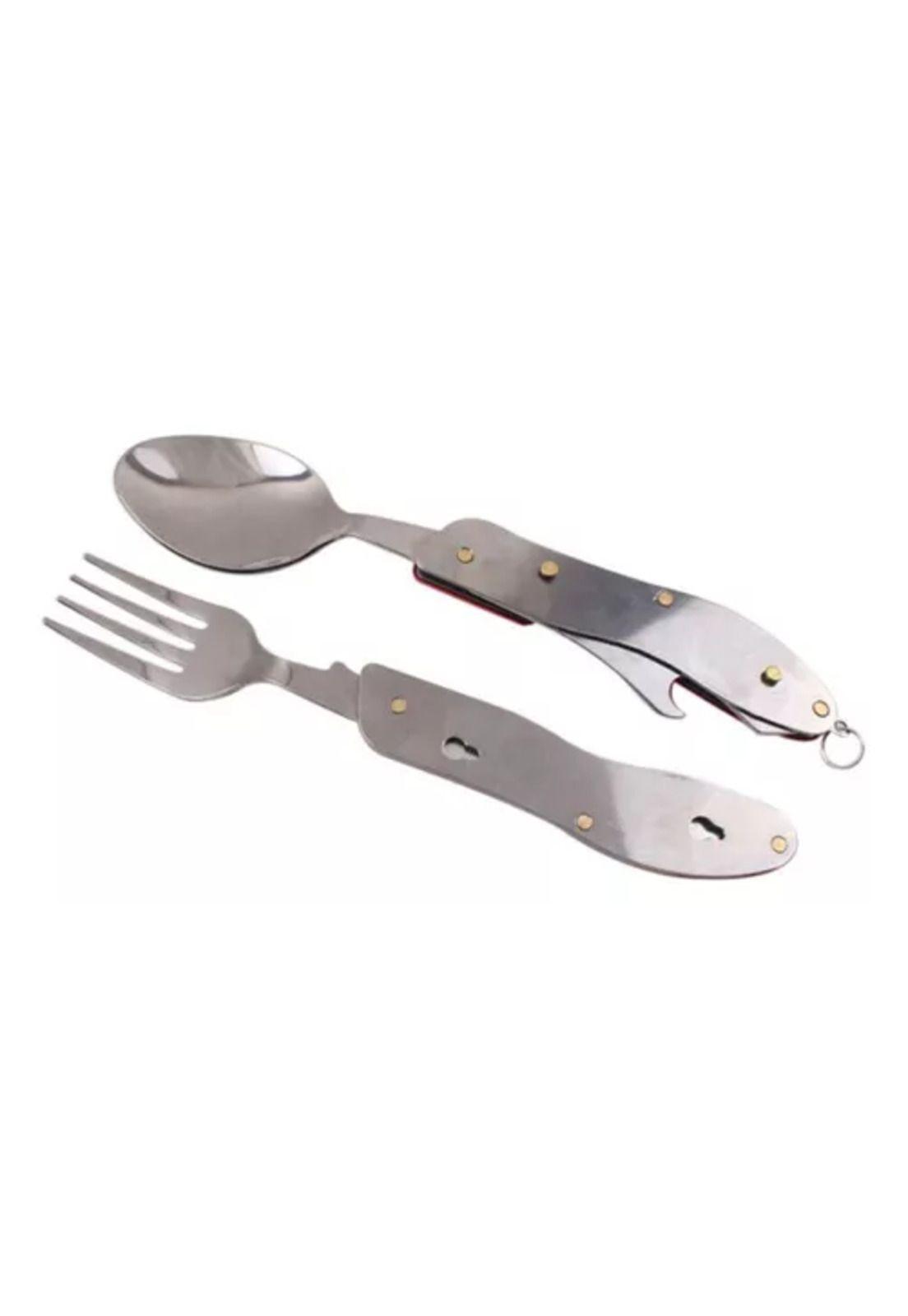 Set de cubiertos para camping, cuchara y tenedor, trekking 4 en 1-2