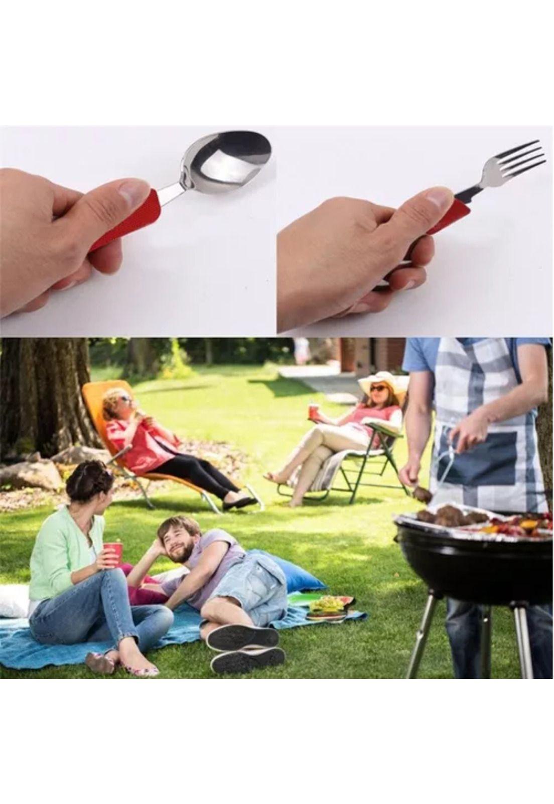 Set de cubiertos para camping, cuchara y tenedor, trekking 4 en 1-3
