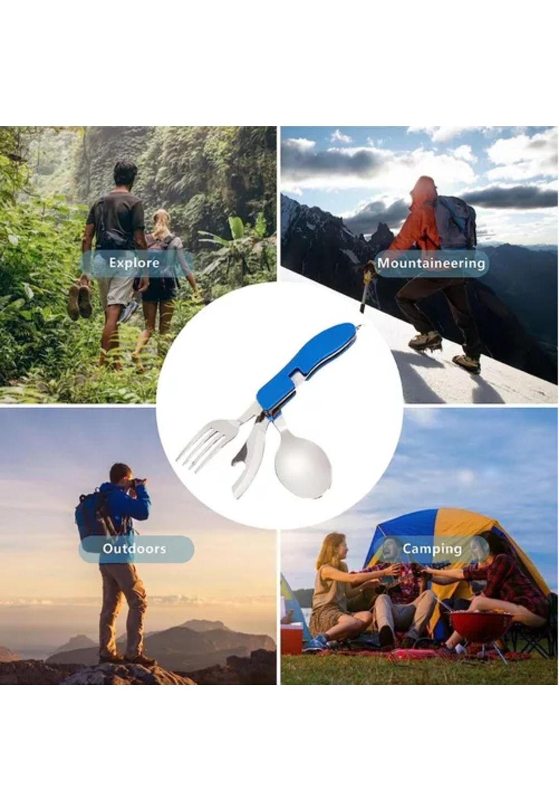 Set de cubiertos para camping, cuchara y tenedor, trekking 4 en 1-4