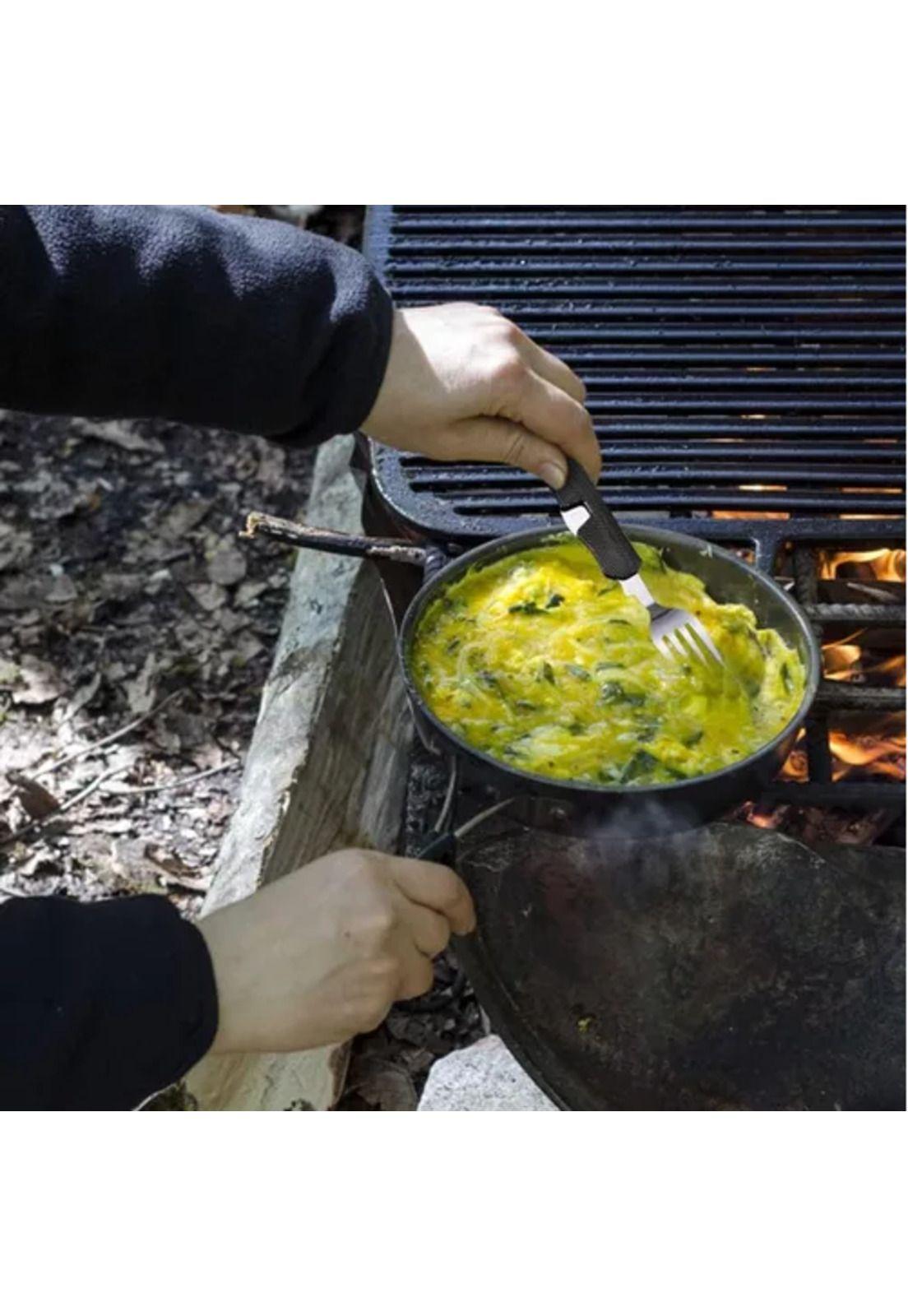 Set de cubiertos para camping, cuchara y tenedor, trekking 4 en 1-5