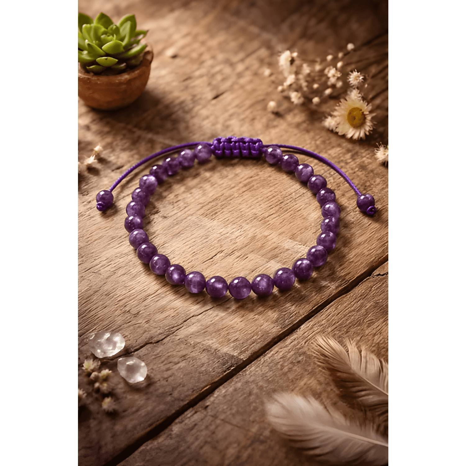 Pulsera piedra amatista natural ajustable protección-2