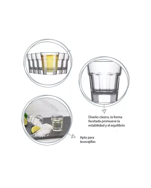 Set 6 Vasos Shot Tequilero Vidrio Vitrineon Transparente-2