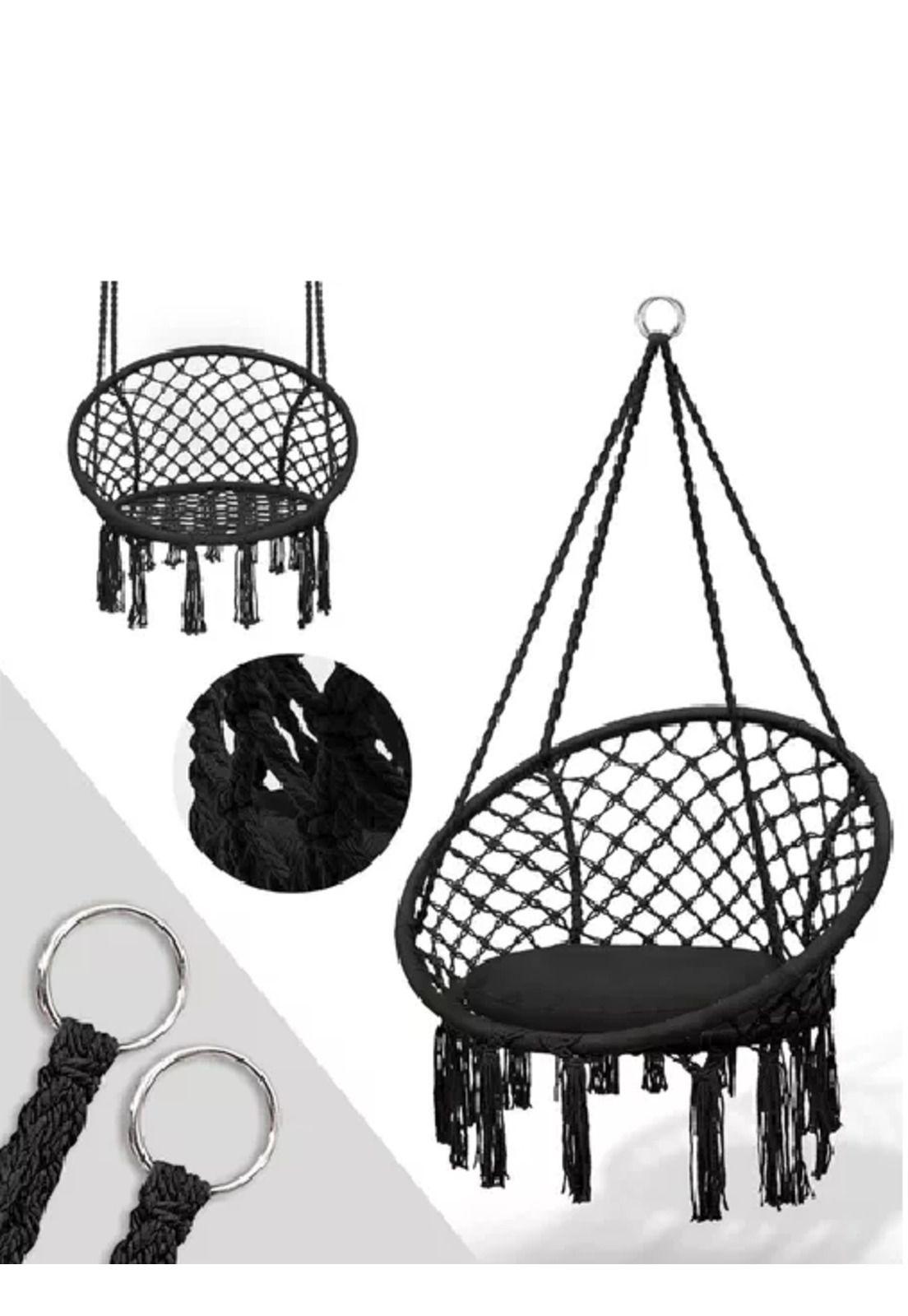 Silla Colgante Muna Tejida Negra Tipo Columpio Decorativa-2