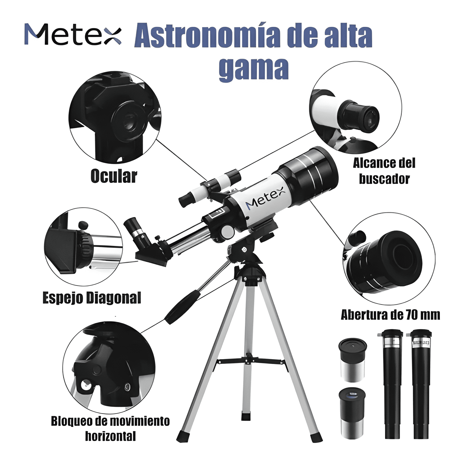 Telescopio Astronómico 70/300mm 150x con Soporte Celular Plu-3