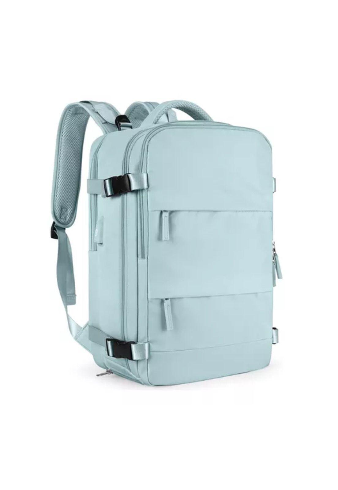 Mochila de viaje de cabina para avión, impermeable con USB, color celeste-0
