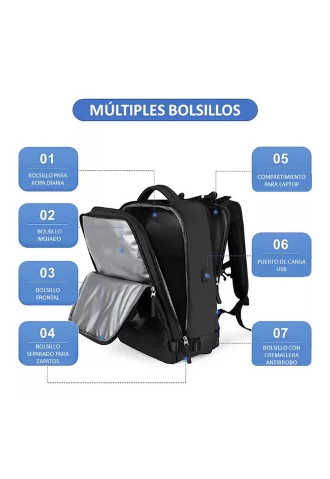 Mochila de viaje de cabina para avión, impermeable con USB, color celeste-3