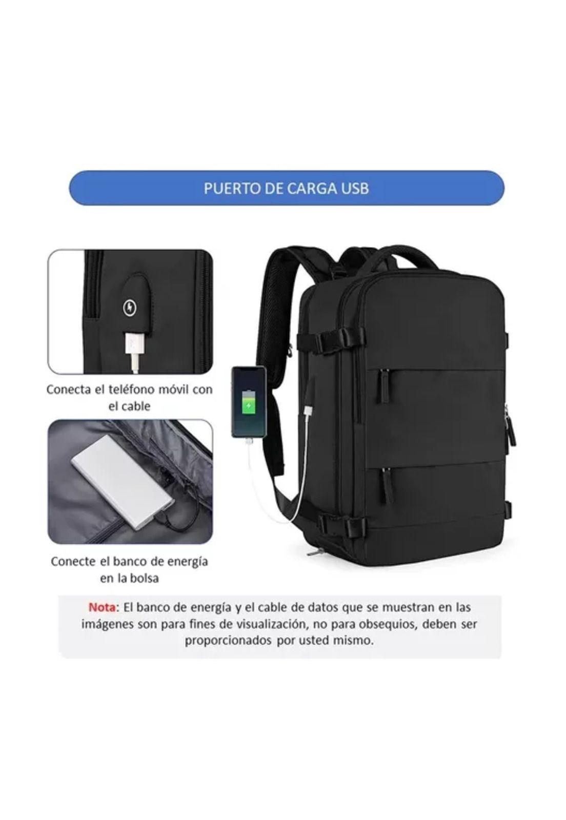 Mochila de viaje de cabina para avión, impermeable con USB, color celeste-6
