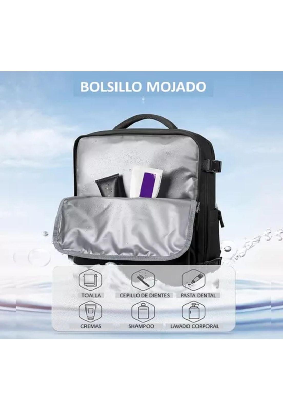 Mochila de viaje de cabina para avión, impermeable con USB, color celeste-7