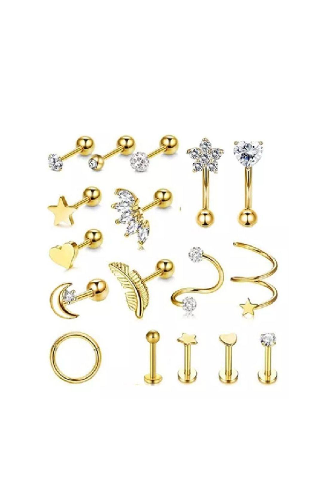 17pcs piercing aretes oreja cartílago amor acero inoxidable, dorado-2