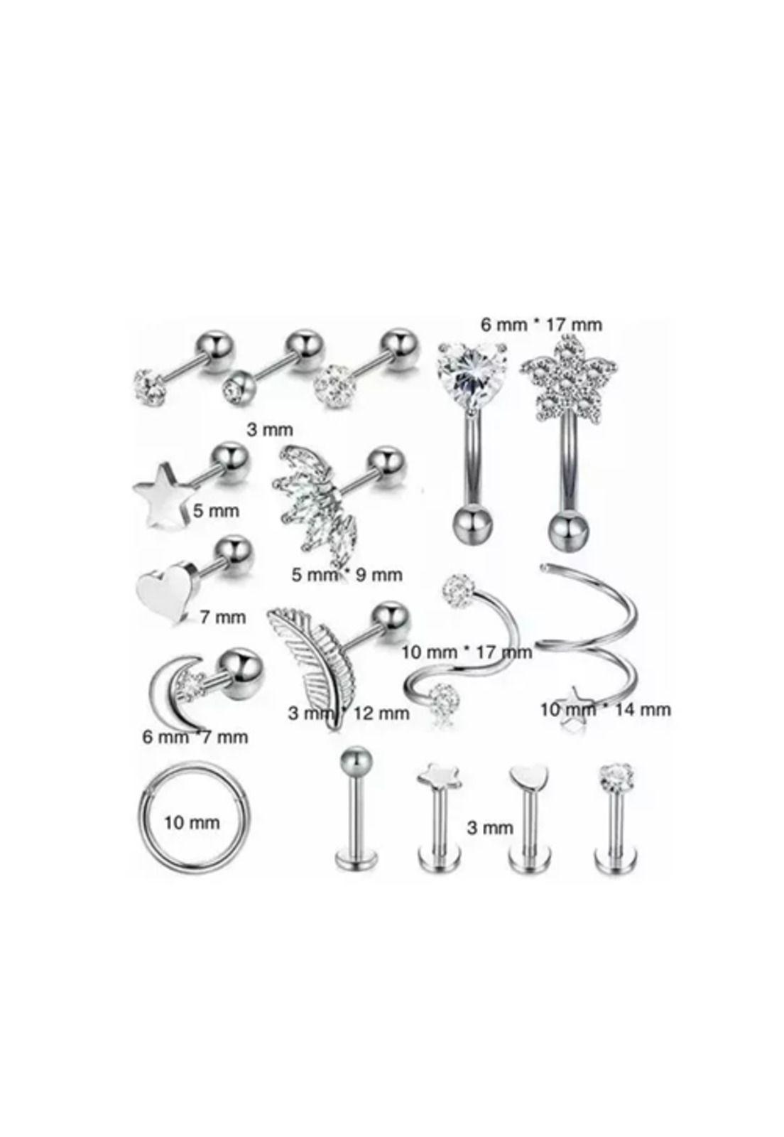 17pcs piercing aretes oreja cartílago amor acero inoxidable, dorado-3