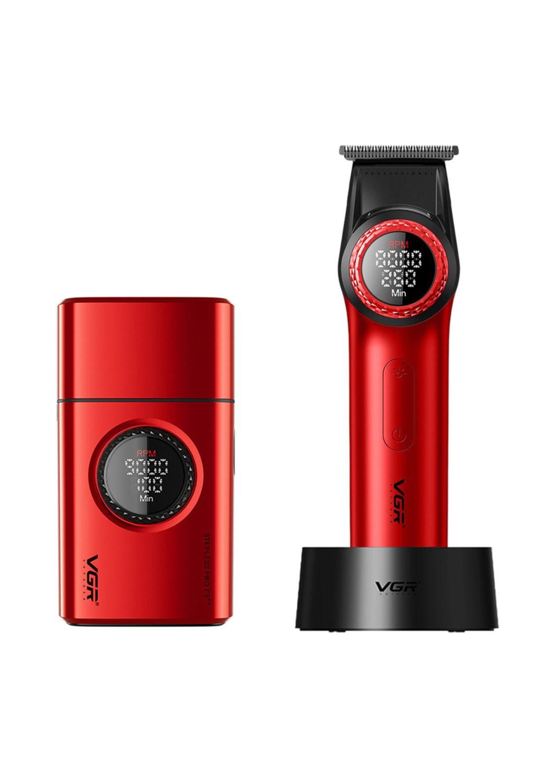 Barber Combo VGR Pro Patilera V-977 + Afeitadora V-377 Rojo-0