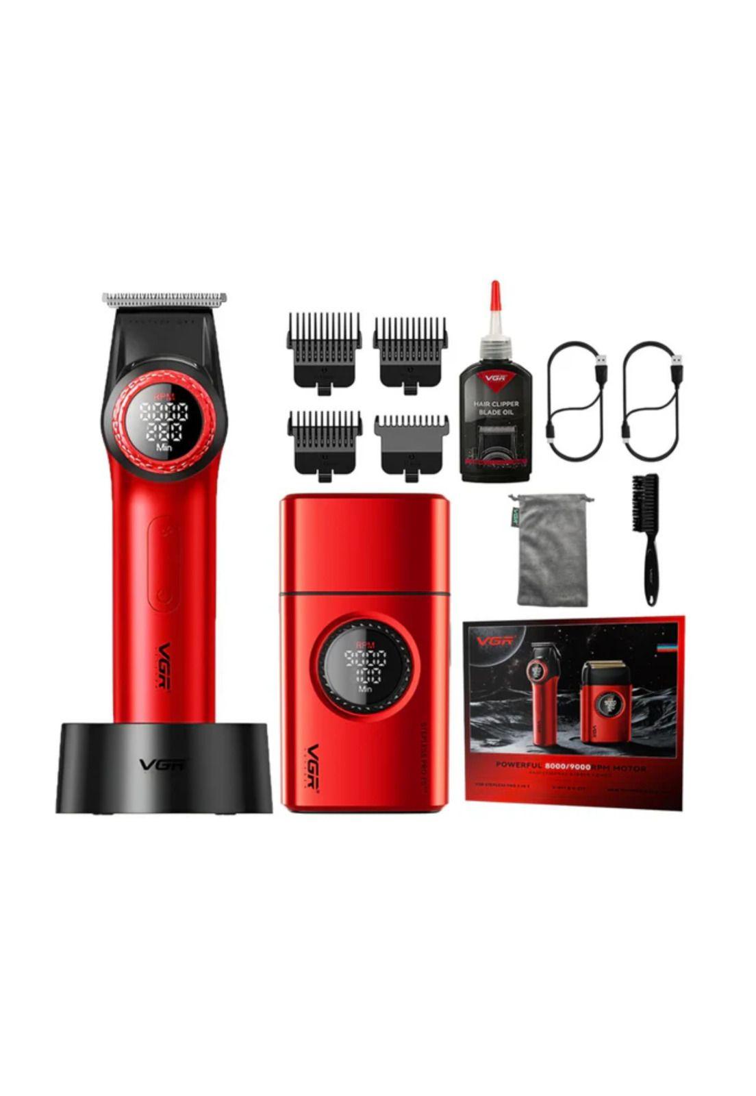 Barber Combo VGR Pro Patilera V-977 + Afeitadora V-377 Rojo-1