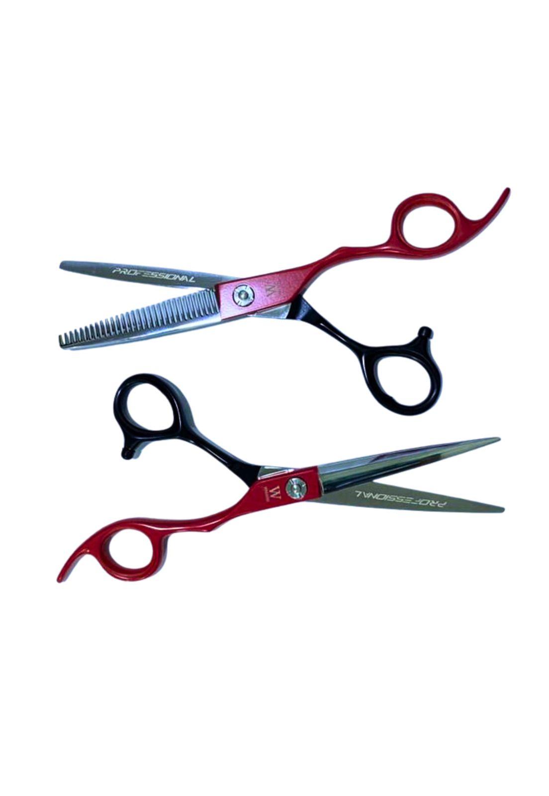 Set de Tijeras Para el Cabello NG-PS006 Wmark Rojo Con Negro-3