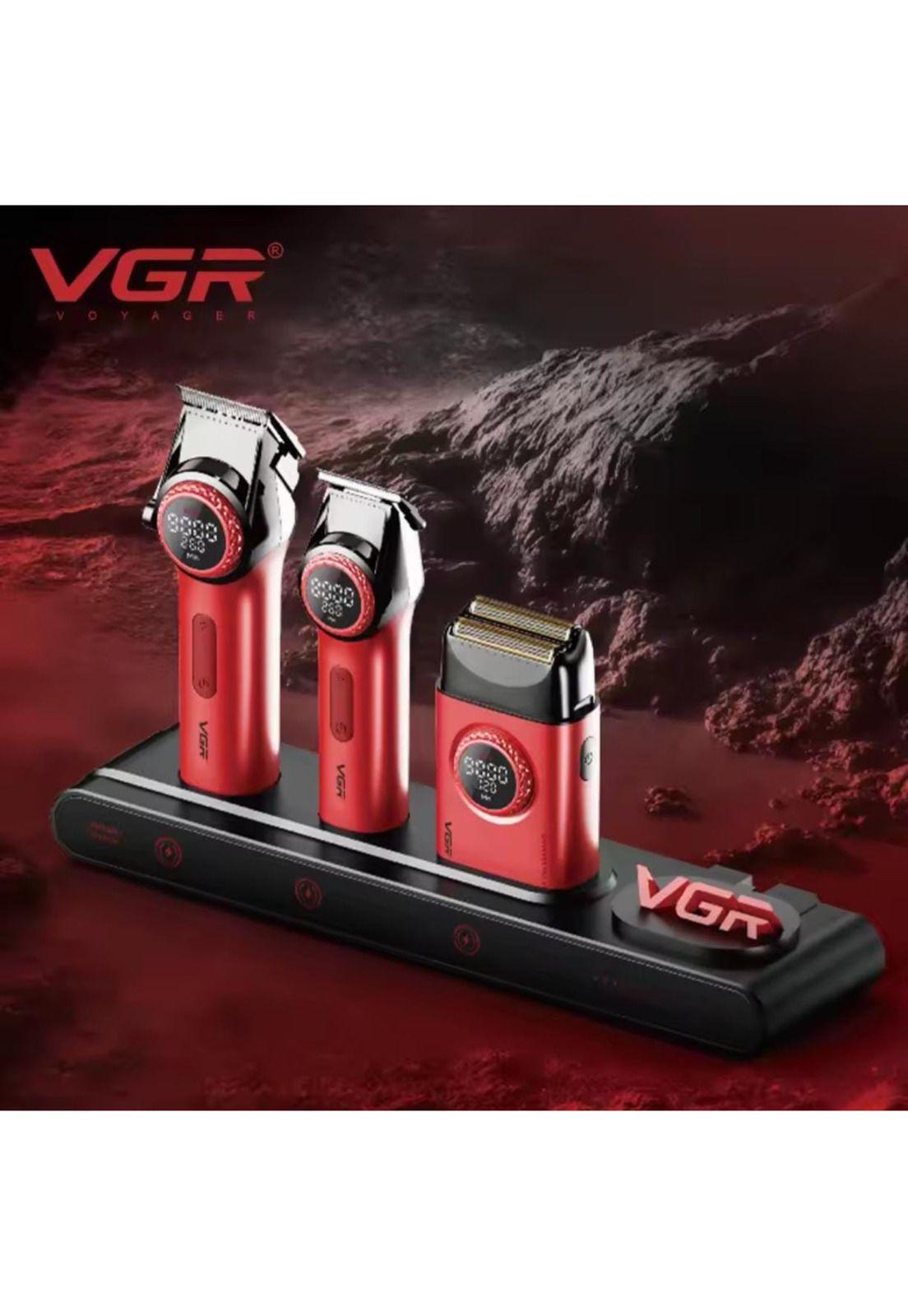 Barber Combo VGR Cortapelo, Patillera Y Afeitadora Rojo Stepless 3-3