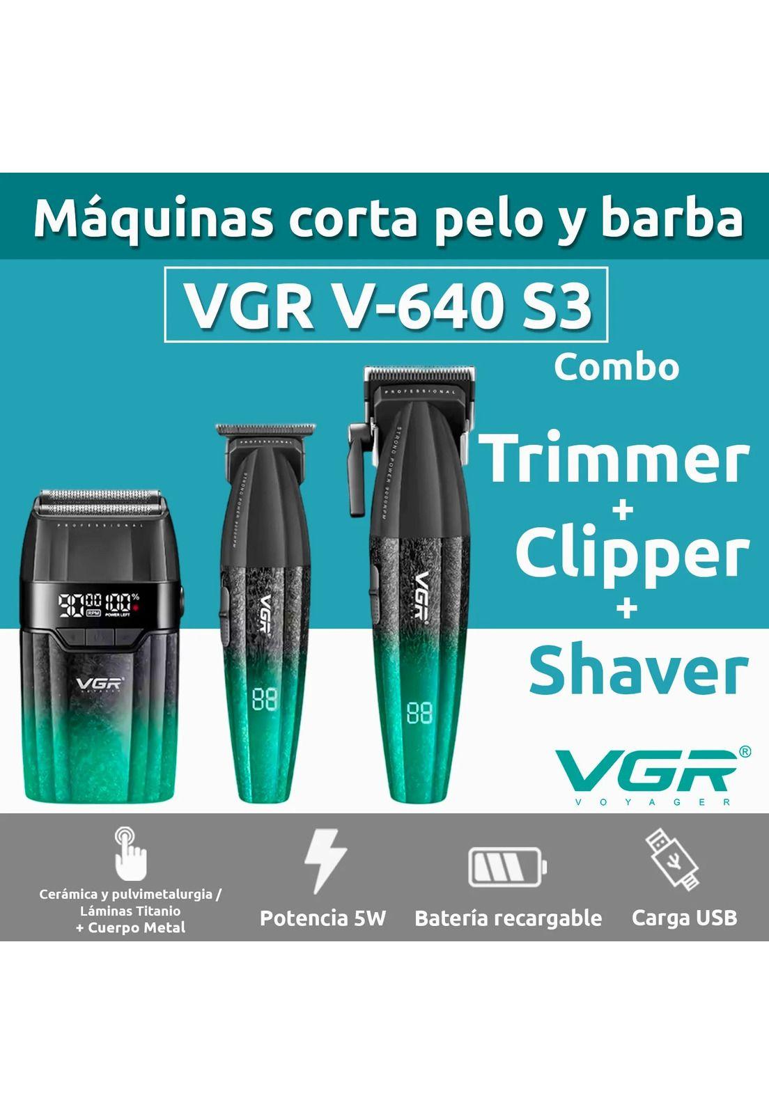 Combo VGR640S3 Cortadora, Patillera y Afeitadora Verde-2