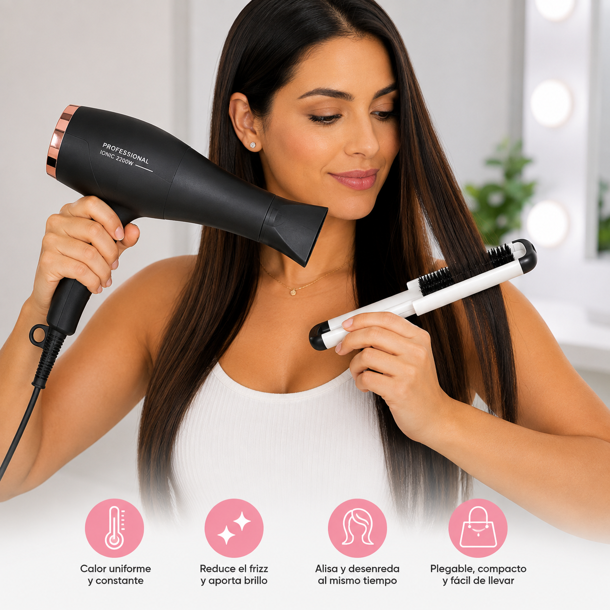 Cepillo Alisador T rmico Cer mico Plegable Straight N Move Blanco-2