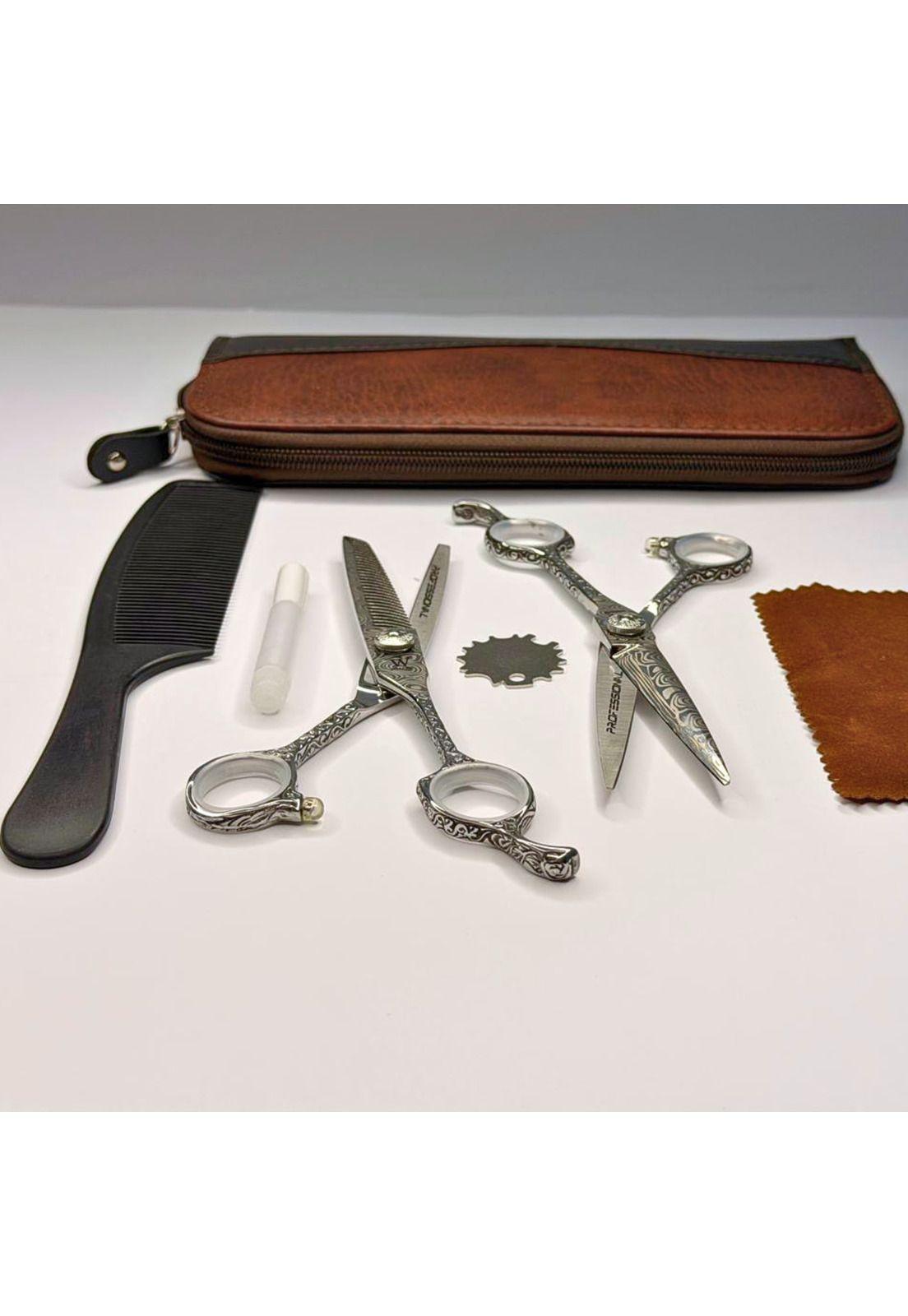 Set de Tijeras Wmark Pro D96-PS022 6" Con Estuche Y Peineta-3